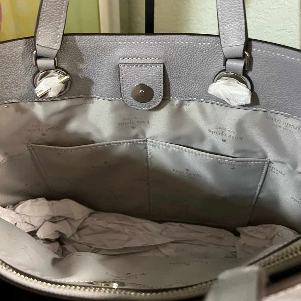 Kate Spade Light Gray Pebble Leather Chain Strap Tote NWT